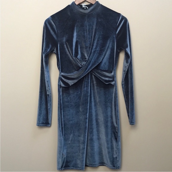 Topshop smoky blue velvet dress - Picture 2 of 5